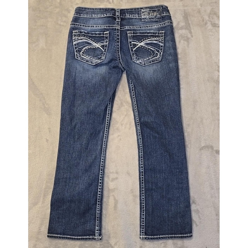 Silver Jeans Womens 26 Thick Stitch Pockets Whiskered Western Stretch Crop Ankle